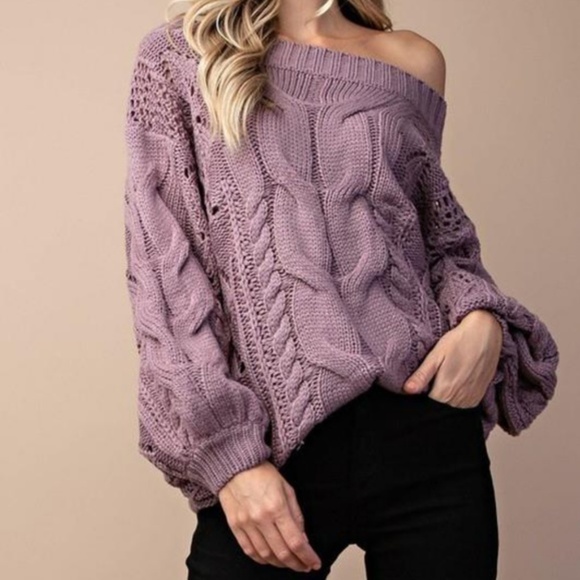 Parker Chunky Cable Knit Sweater (Ash Plum) - Picture 6 of 8